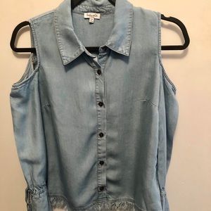 Splendid Cold Shoulder Frayed Denim Shirt